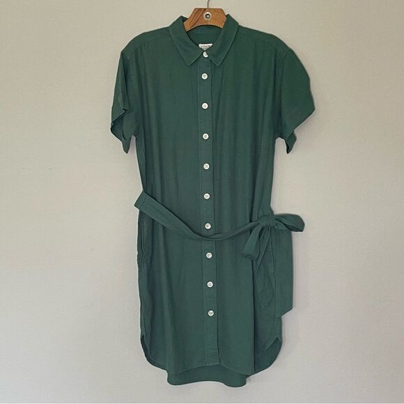 J Crew Factory Linen Blend Belted Mini Shirtdress Size Small Lamppost Green NWT - Picture 5 of 13